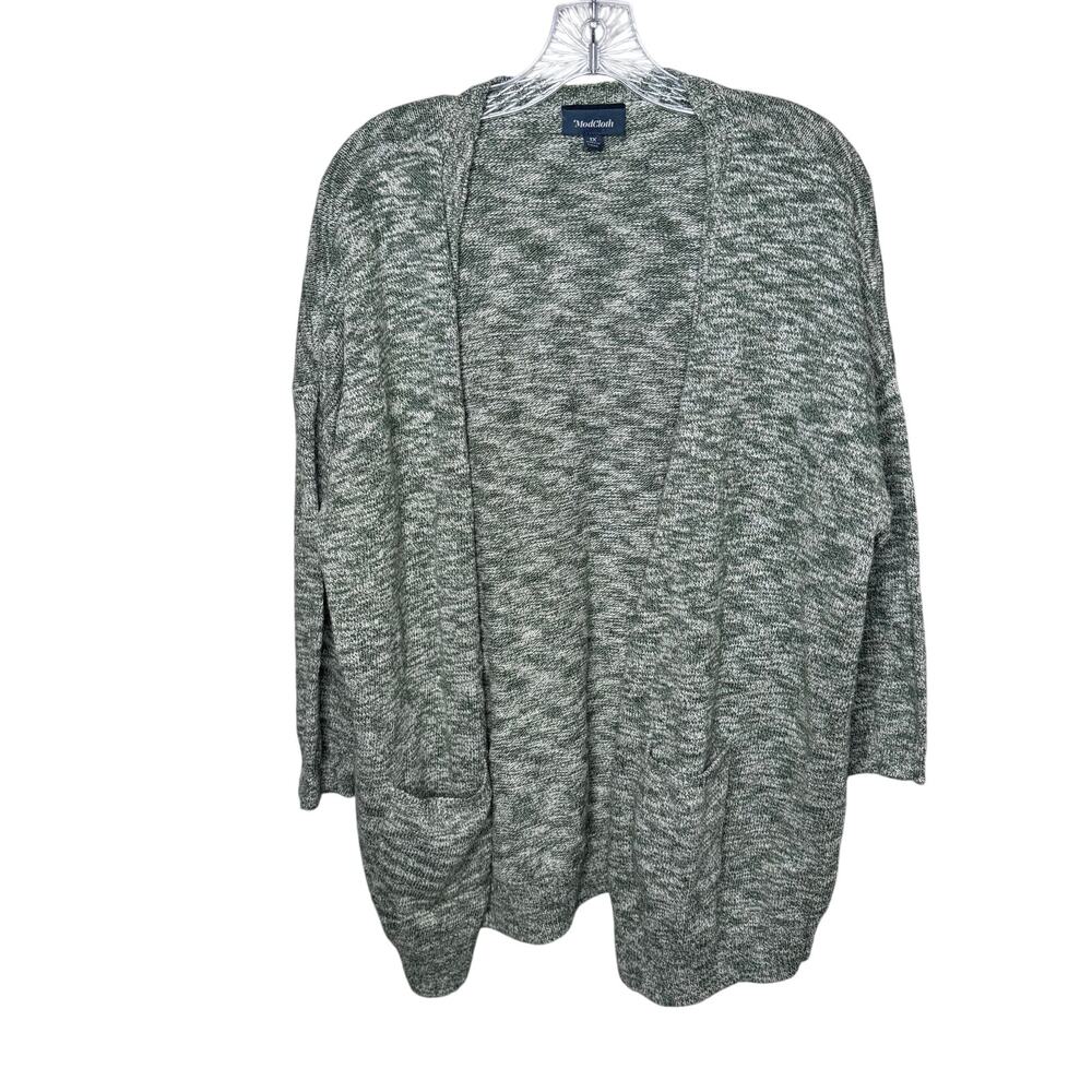 ModCloth Women’s 1X Green Marled Open Front‎ Knit Cardigan Sweater Pockets